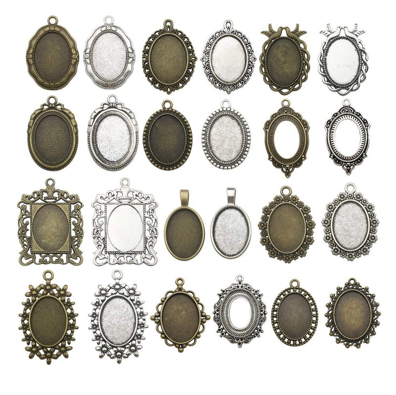 iloveDIYbeads 20pcs 18x25mm Oval Bezel Pendant Base Trays Cabochon Settings Trays Pendant Blanks 20pcs Mixed No Duplicate (M116) - Image 1